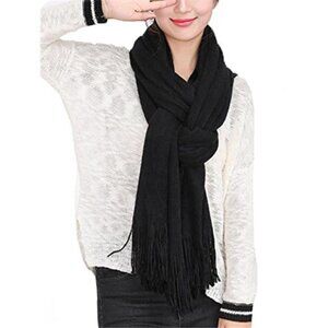 Womens Winter Scarf Long Warm Soft Tassel Thick Knit Solid Color Wrap Shawl